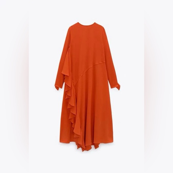 ZARA FLOWING DRESS WITH RUFFLES LONG SLEEVES π§‘ - Picture 3 of 9